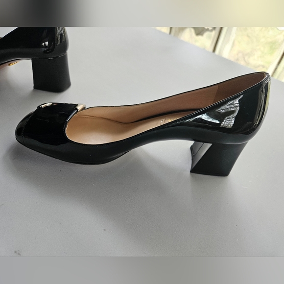 PRADA Black Patent Leather Block Heel Buckle Square Toe Pumps | SZ 6.5 - Picture 2 of 12